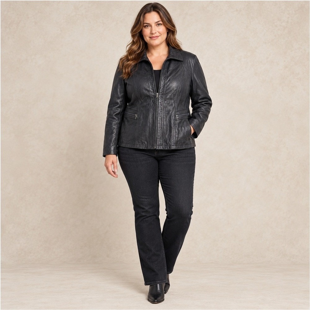 Marc New York Leather Jacket Women XL Black Lambskin Full Zip Moto